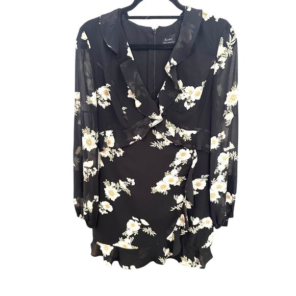 BARDOT Catalina Floral Ruffle Mini Dress Black‎ Sz 8/Medium - Picture 2 of 6